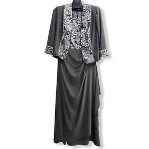 Le Bos Women's Metallic Embroidered Drape Layered Dress, Black/Silver, 12